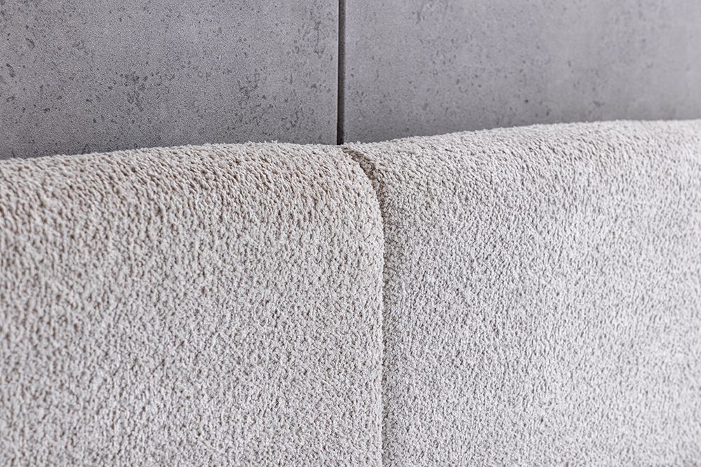Modernes Boxbett ART DECO 160x200cm greige Bouclé mit Stauraum und Lattenrost