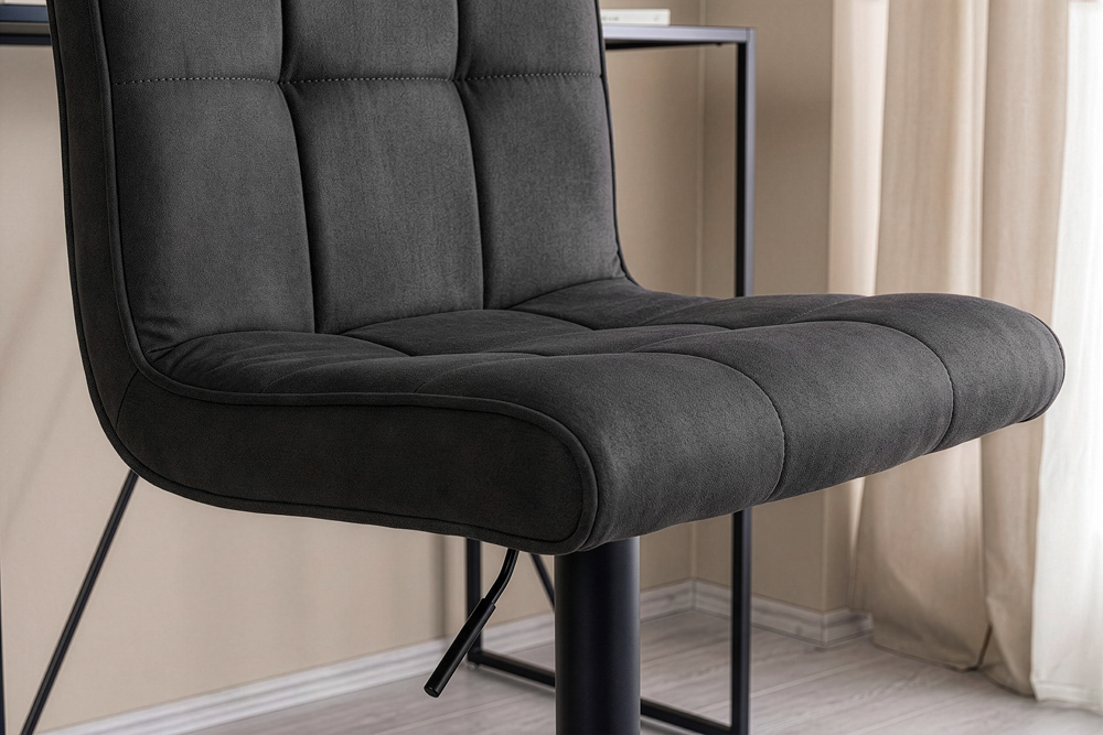 Höhenverstellbarer Barhocker MODENA vintage grau Microfaser Metall schwarz mit Lehne drehbar