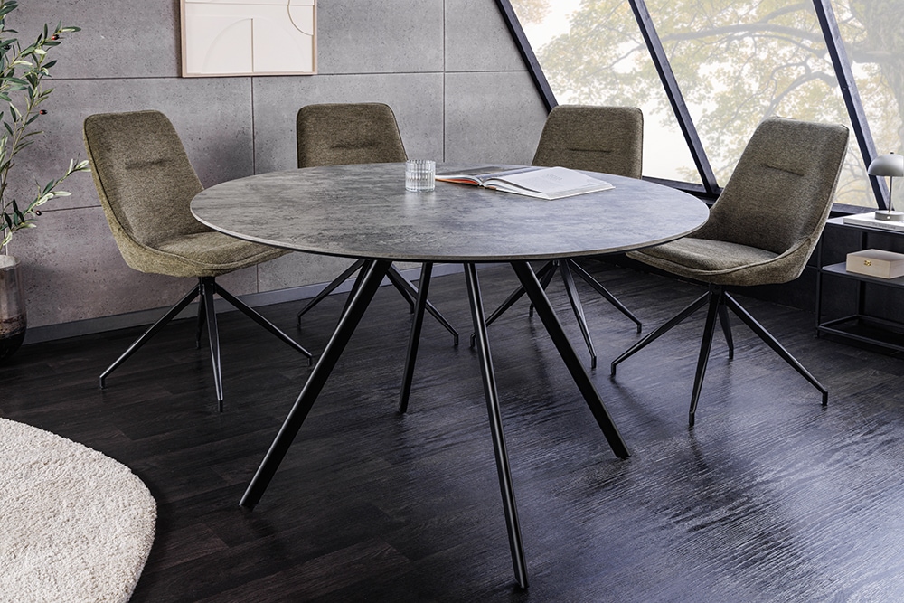 Runder Esstisch ATELIER 100cm grau Beton-Design schwarz Metall