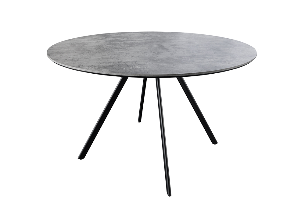 Runder Esstisch ATELIER 120cm grau Beton-Design schwarz Metall