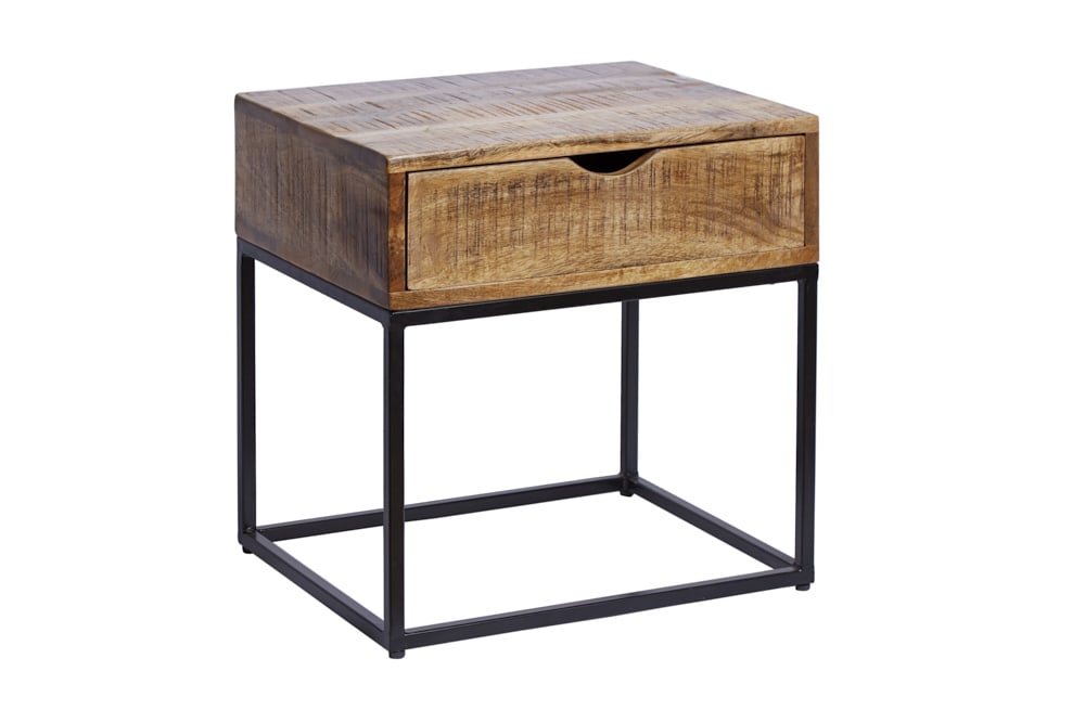 Industrial Nachttisch IRON CRAFT 45cm Mangoholz mit Schublade Beistelltisch