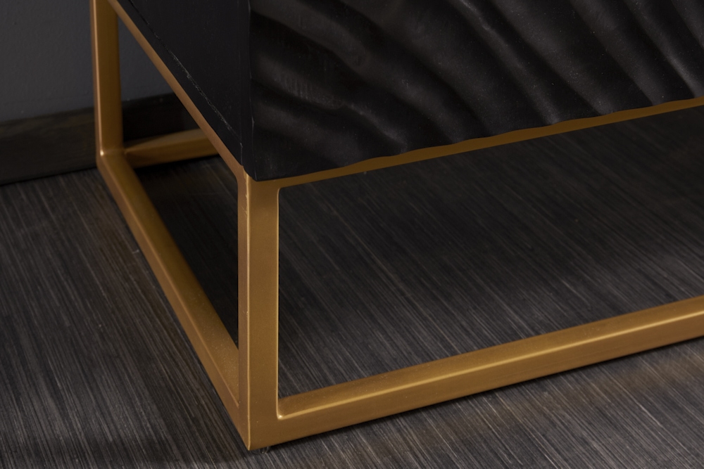 Massives Highboard SCORPION 120cm schwarz Mangoholz aufwendige 3D Schnitzereien