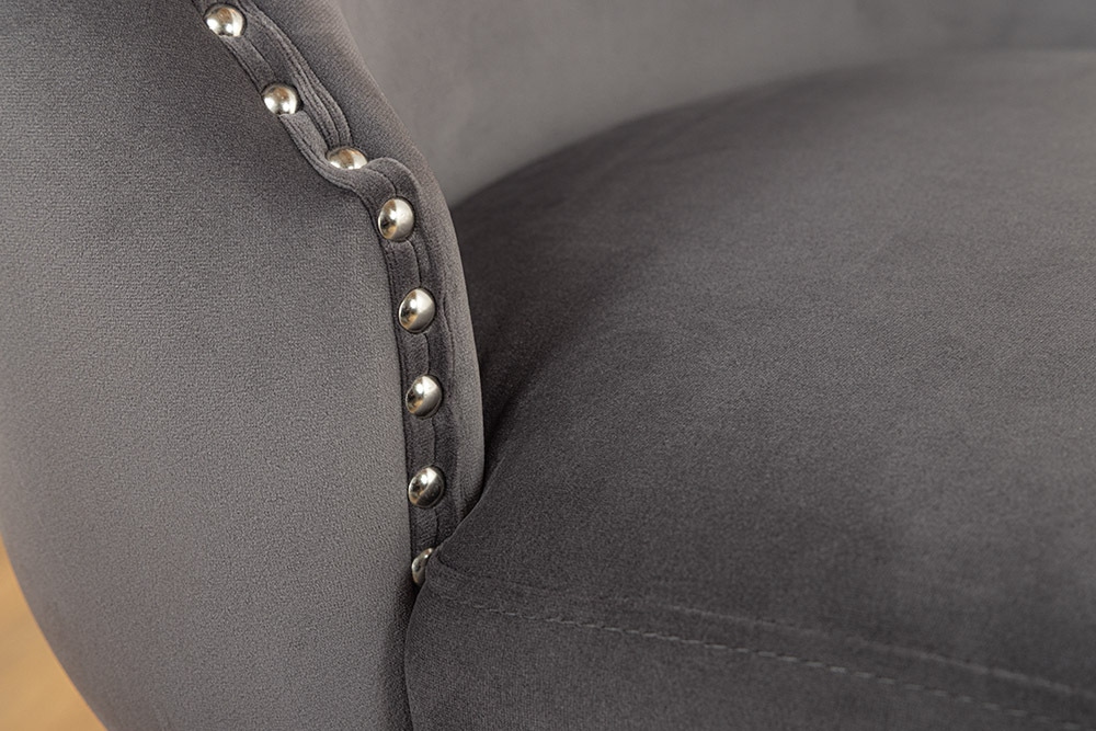 Chesterfield Stuhl CASTLE DELUXE grau Samt mit Löwenkopf Nieten