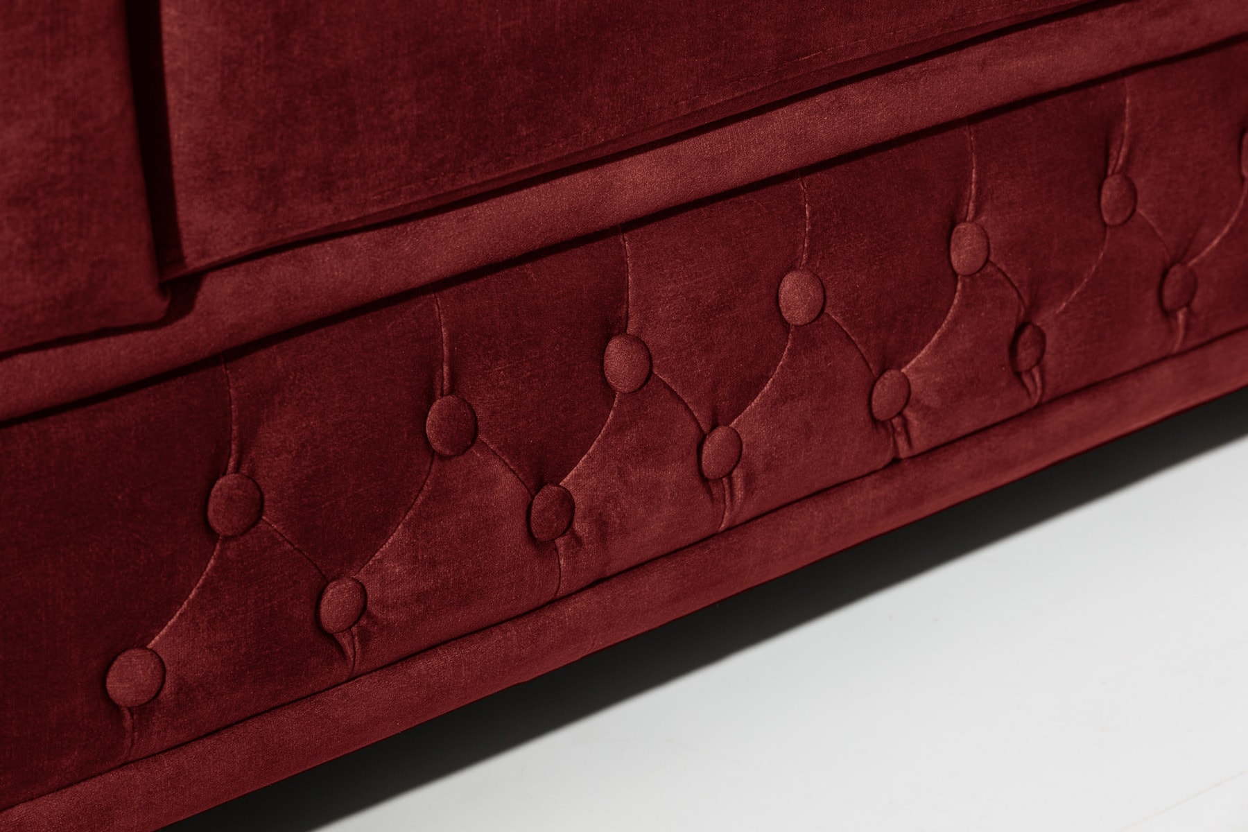 Barock Sofa CHESTERFIELD 205cm bordeaux rot Samt Federkern Knopfheftung 3-Sitzer Couch