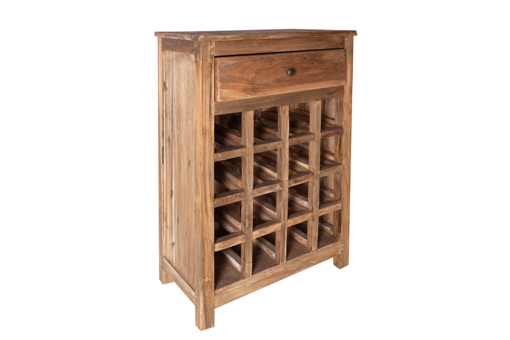 Massives Weinregal HEMINGWAY 56cm recyceltes Massivholz Weinschrank für 16 Flaschen