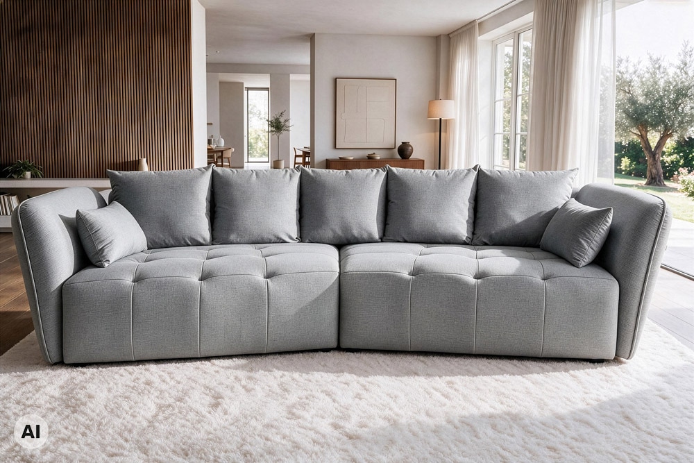 Modernes Big Sofa ROYAL 295cm grau Veloursstoff Federkern XXL-Couch