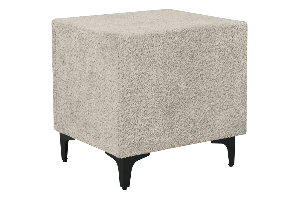 Moderner Nachttisch ART DECO 45cm greige Bouclé mit Schubladen schwarz Metall