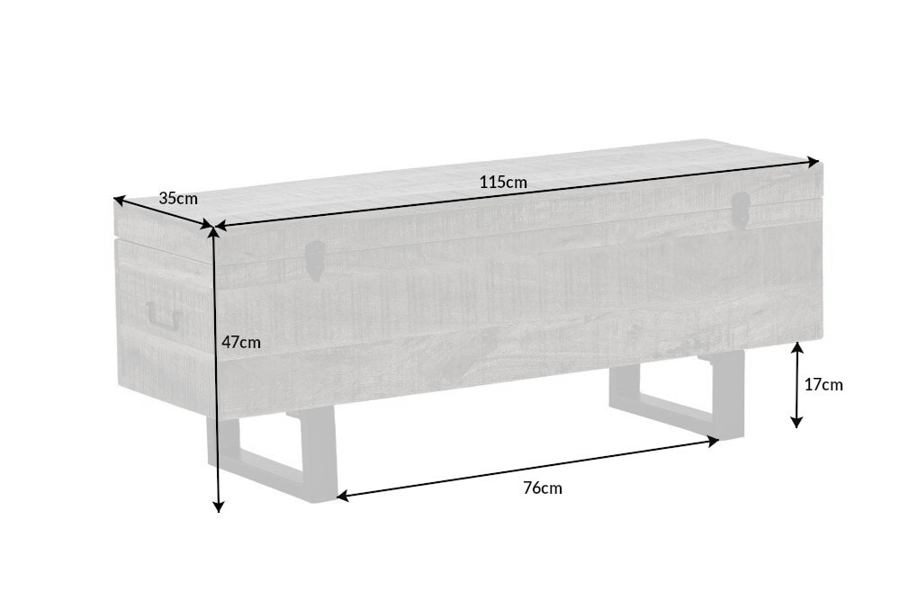 Industrial Truhenbank FACTORY LOFT 115cm Mangoholz grau Sitzbank