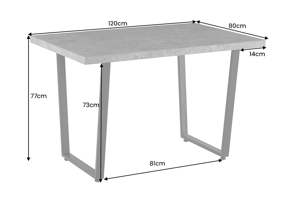 Moderner Esstisch LOFT 120cm grau Beton-Design schwarze Metallbeine Kufengestell