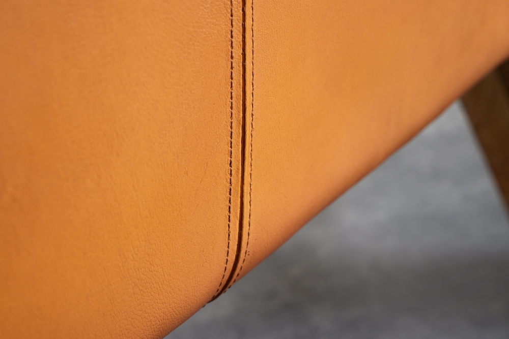 Design Sitzbank TURNBOCK 100cm cognac Echtleder Mangoholz Retro Sitzhocker