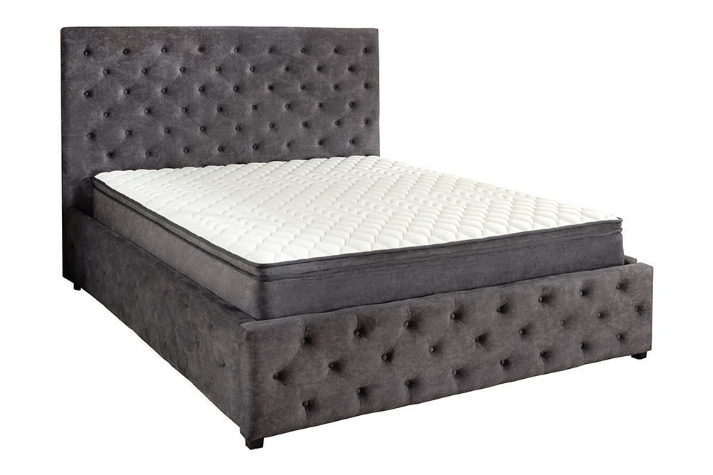 Boxbett PARIS 160x200cm grau Samt mit Stauraum inkl. Matratze und Topper