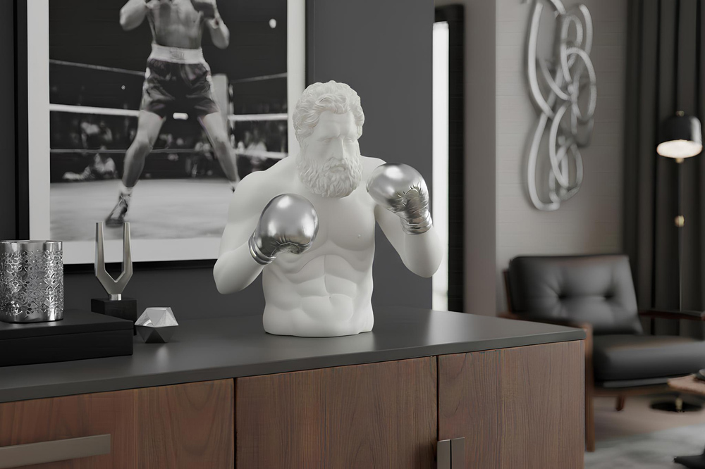 Einzigartige Statue BOXER 50cm weiß silber handmade Skulptur Deko-Figur » Jetzt kaufen