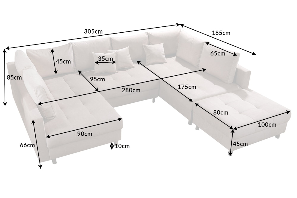 XXL Wohnlandschaft KENT 305cm champagner beige Vogue Velours Samt Federkern mit Hocker