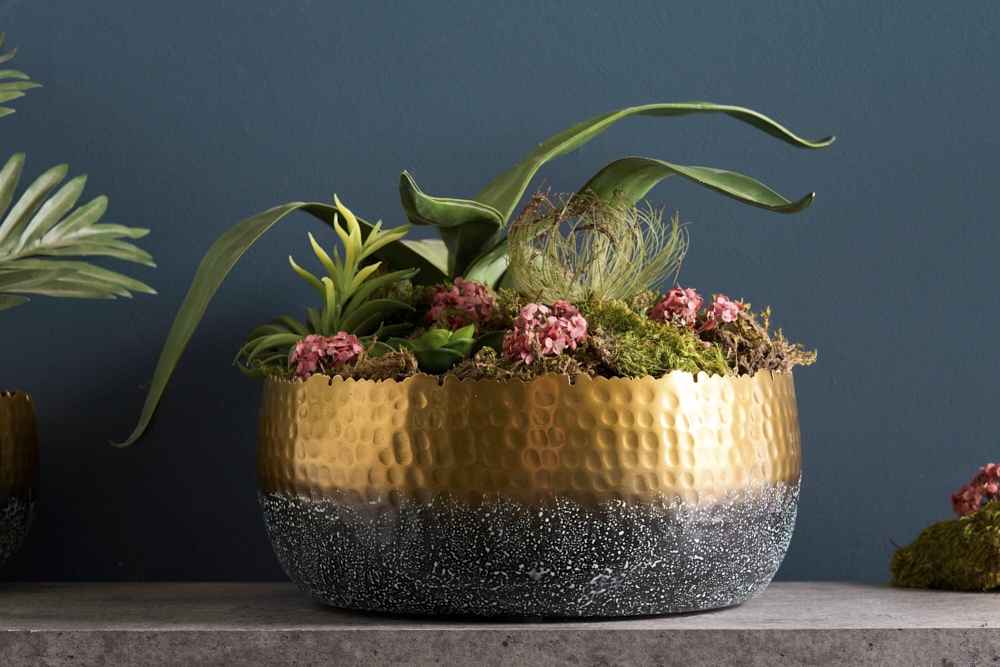 Handgearbeitete Deko Schale ORIENT 31cm gold mit Patina im Classic Hammerschlag Design