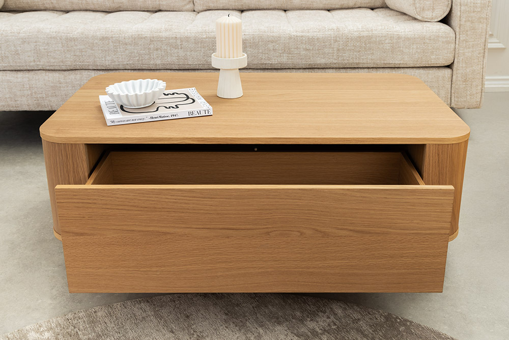 Nordischer Couchtisch VALHALLA WOOD 100cm natur Eichenholz mit Schublade