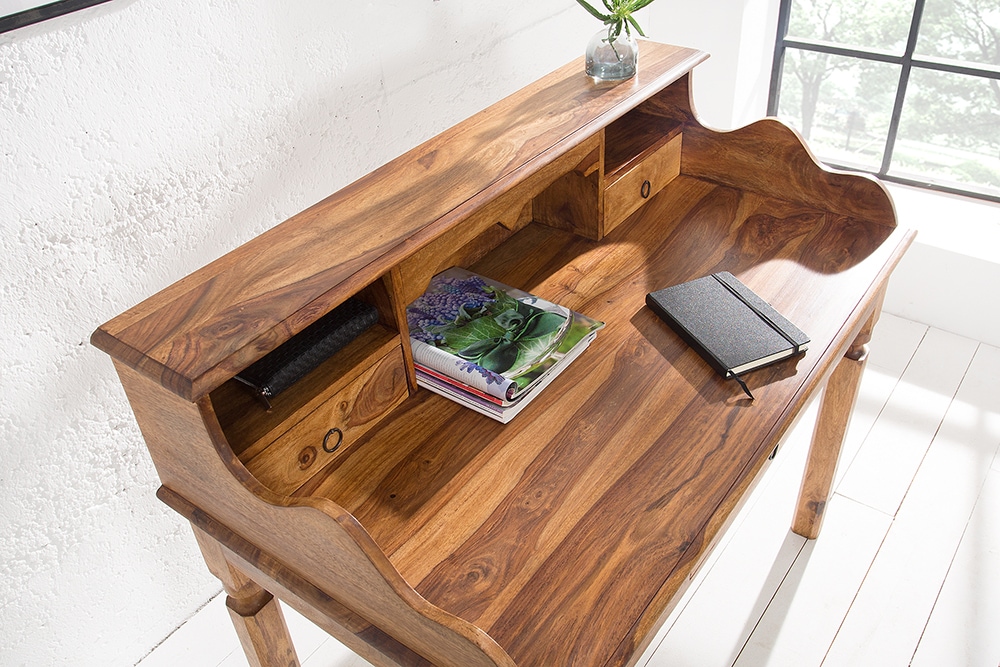 Design Sekretär HEMINGWAY L 115cm braun Sheesham Massivholz stone finish Schreibtisch