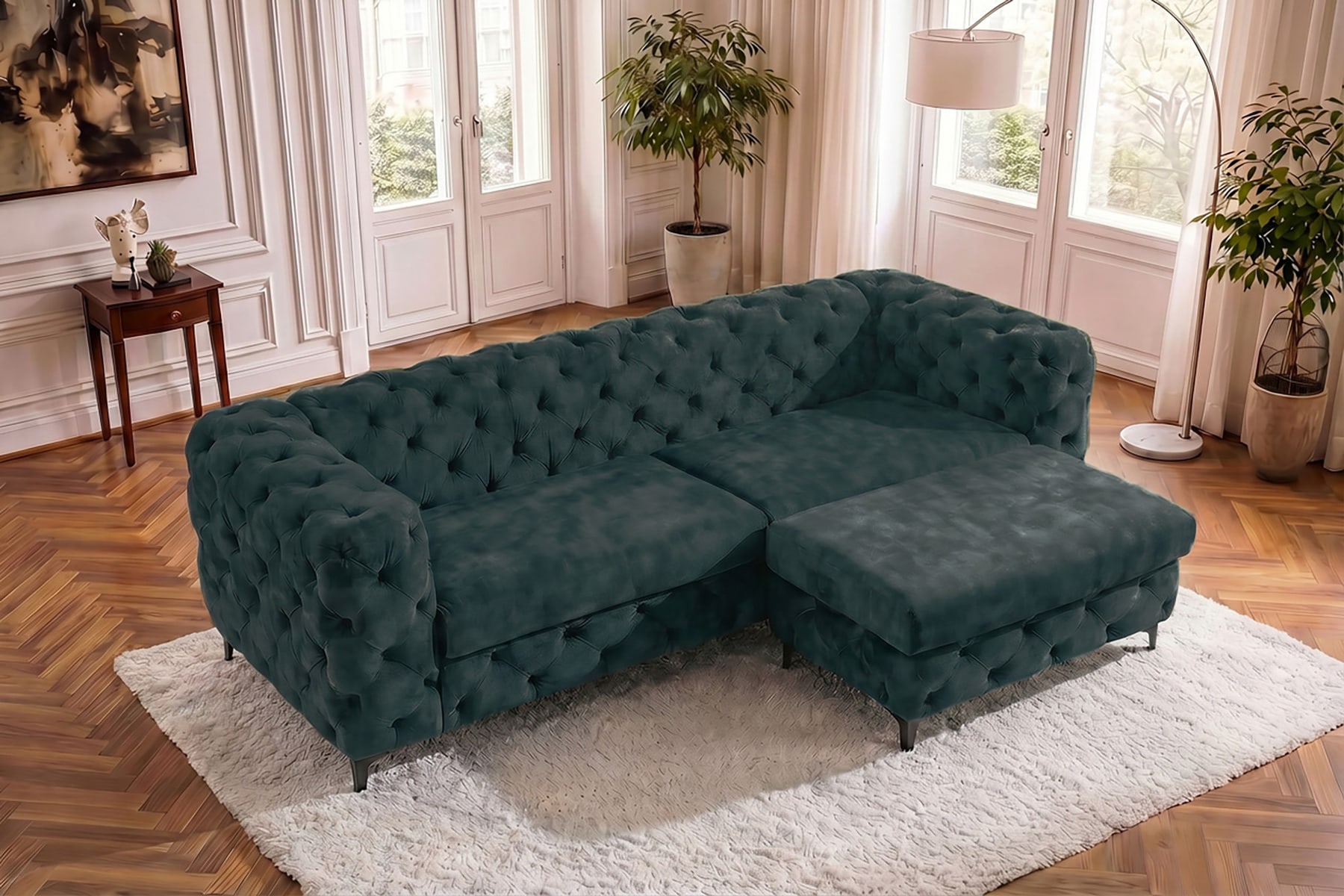 Chesterfield Sofa MODERN BAROCK 235cm petrol Samt 3-Sitzer Couch Federkern