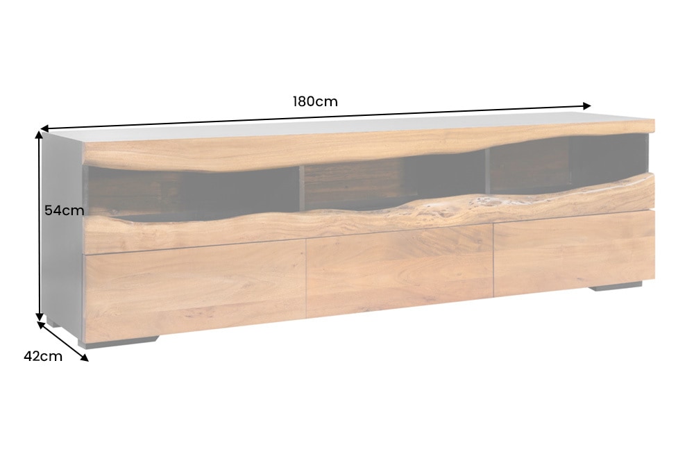 Massivholz TV-Lowboard GRAND ACACIA 180cm braun Akazie mit LED-Beleuchtung Baumkante