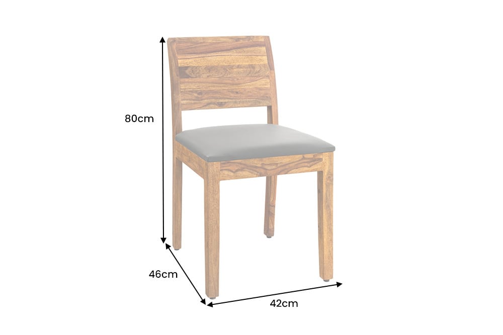 Massivholz Stuhl PURE braun stone finish dunkelgrau Sheesham mit Kunstlederbezug