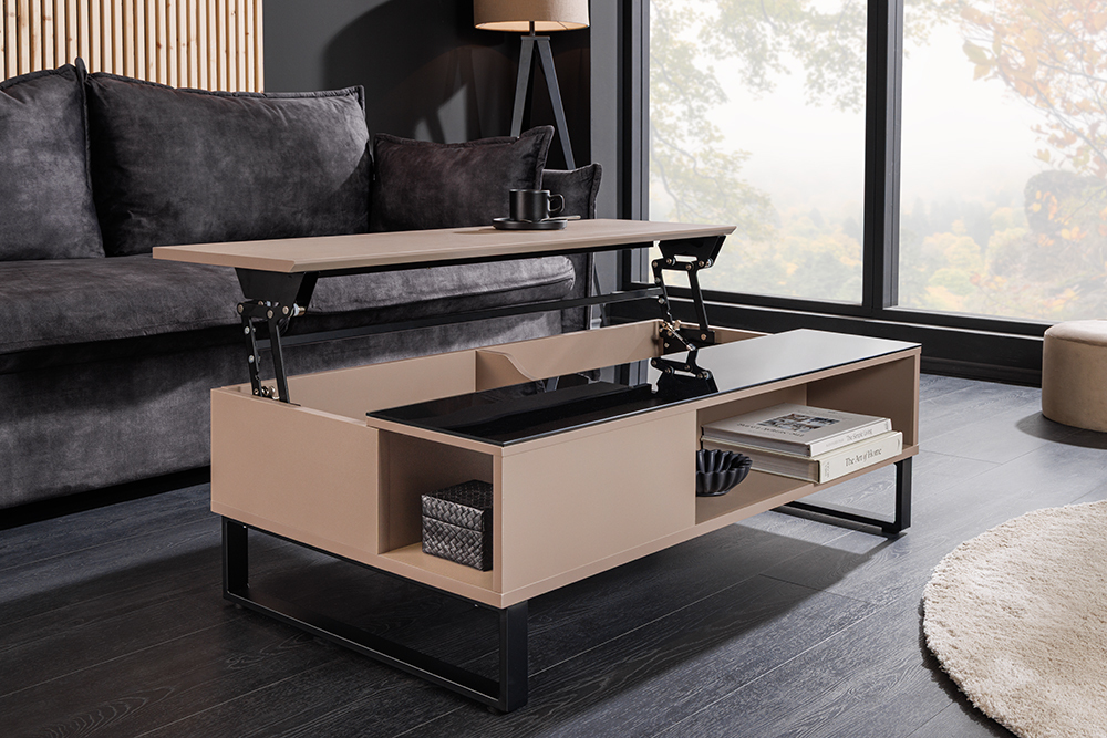 Höhenverstellbarer Couchtisch APARTMENT 110cm taupe greige schwarz Metall Stauraum » Jetzt kaufen