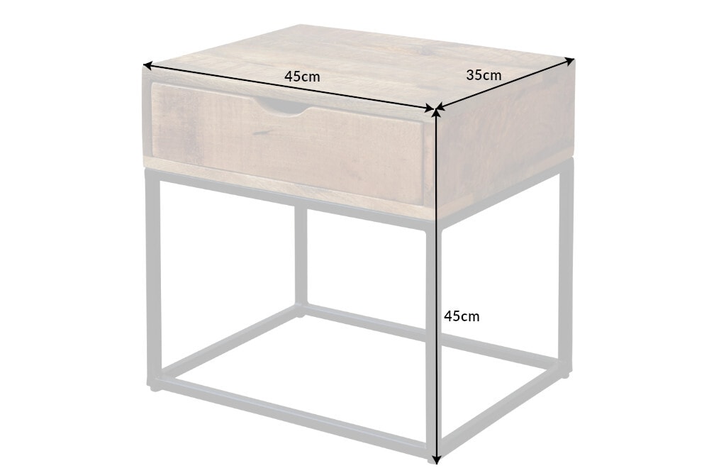 Industrial Nachttisch IRON CRAFT 45cm Mangoholz mit Schublade Beistelltisch