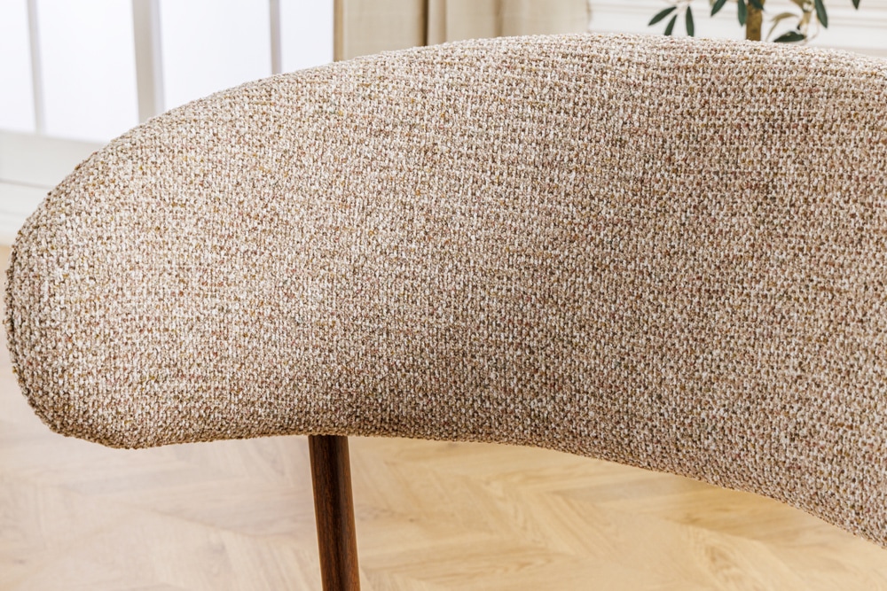 Design Stuhl BELFORT taupe beige Strukturstoff Metallgestell Walnuss