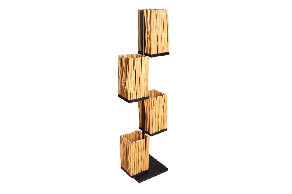 Handgefertigte Stehlampe EUPHORIA 154cm Longan-Holz mit vier Schirmen