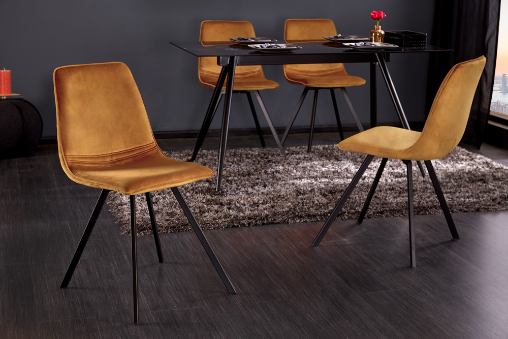 Retro Stuhl AMSTERDAM CHAIR senfgelb Samt Designklassiker