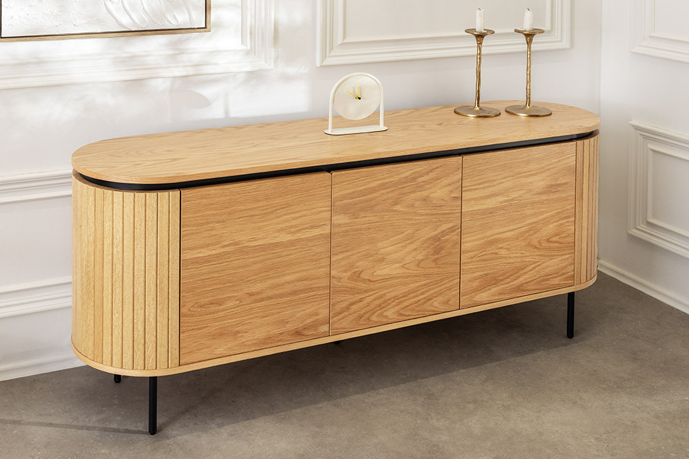 Modernes Sideboard ATELIER 160cm natur Eiche schwarz Metall vier Fächer