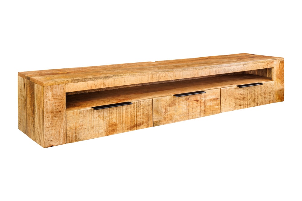 Hängendes TV-Board IRON CRAFT 160cm natur Mango Massivholz drei Schubladen Lowboard