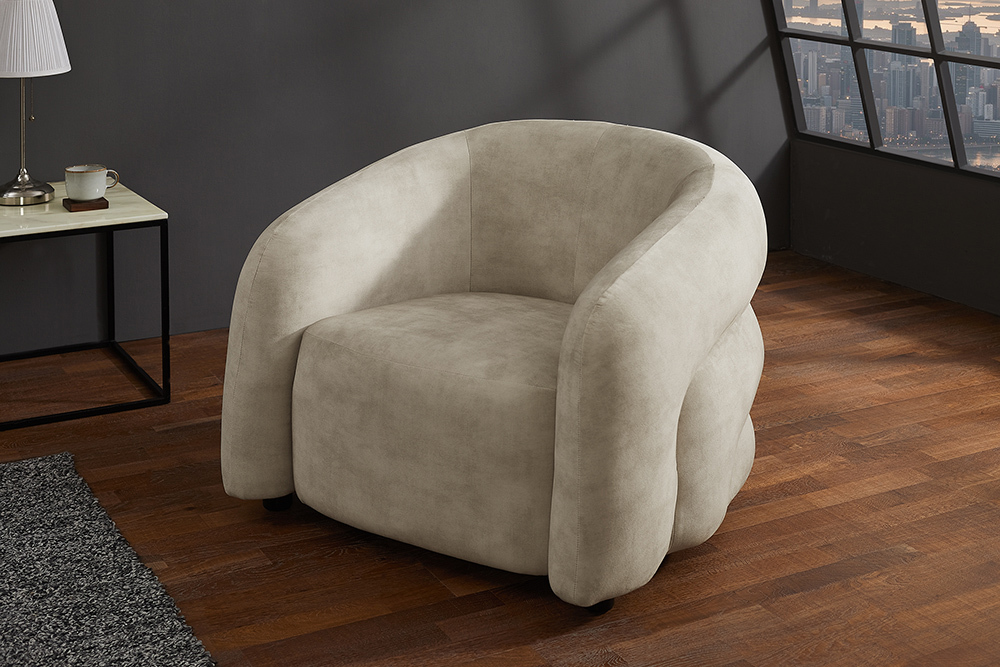 Moderner Design Sessel VOGUE 95cm beige Samt mit Armlehnen und Nosagfederung