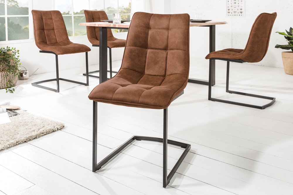 Design Freischwinger Stuhl MIAMI braun antik Metallgestell matt schwarz