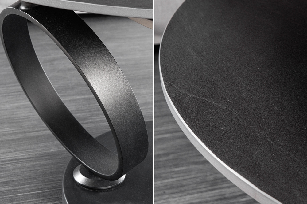 Design Couchtisch DANCING RINGS schwarz grau rund drehbar Keramik Metall