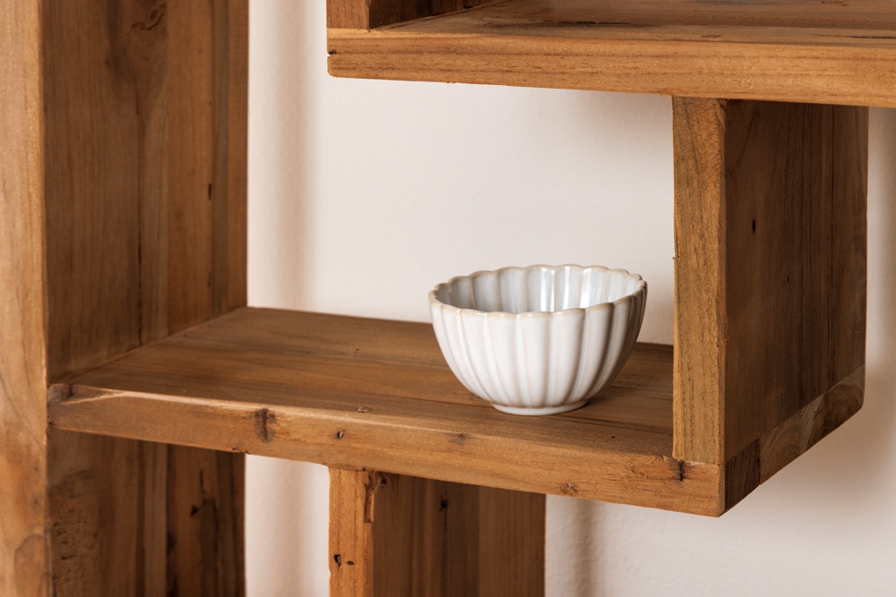 Massivholz Bücherregal JAVA 200cm natur Teakholz Standregal Raumtrenner recycelt