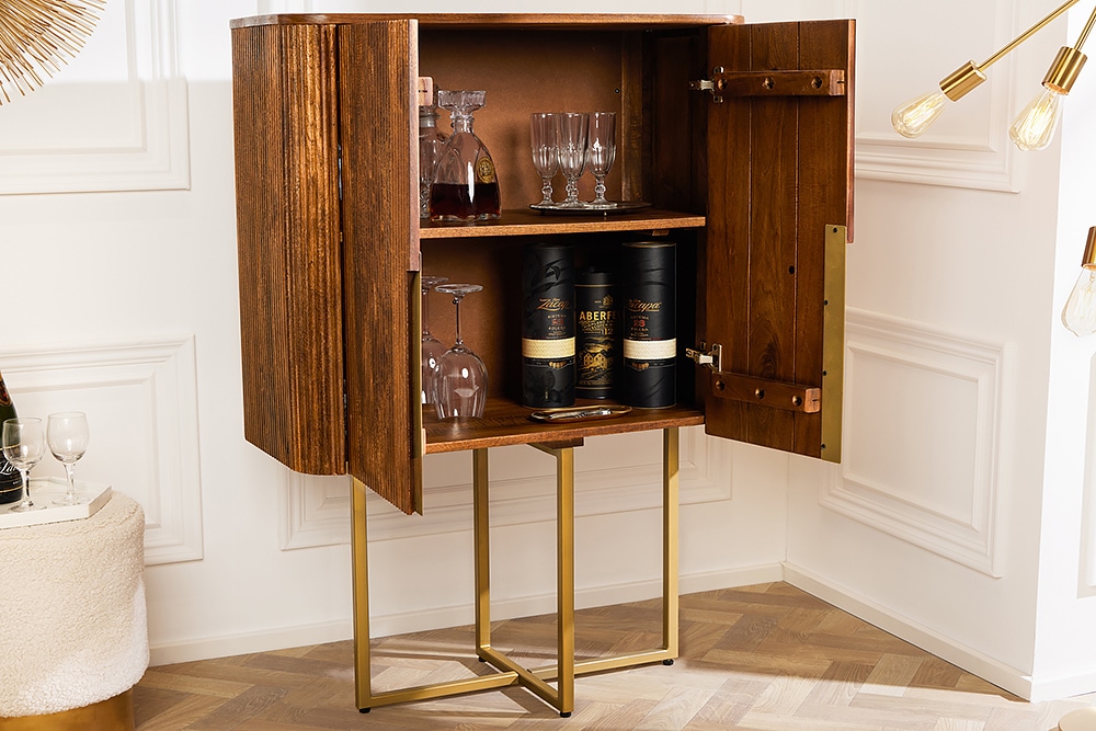Design Highboard GATSBY 125cm braun mattgold Mangoholz Retro