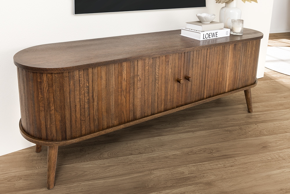 Retro TV-Board VALHALLA WOOD 160cm smoked Eichenholz Schiebetüren Lowboard