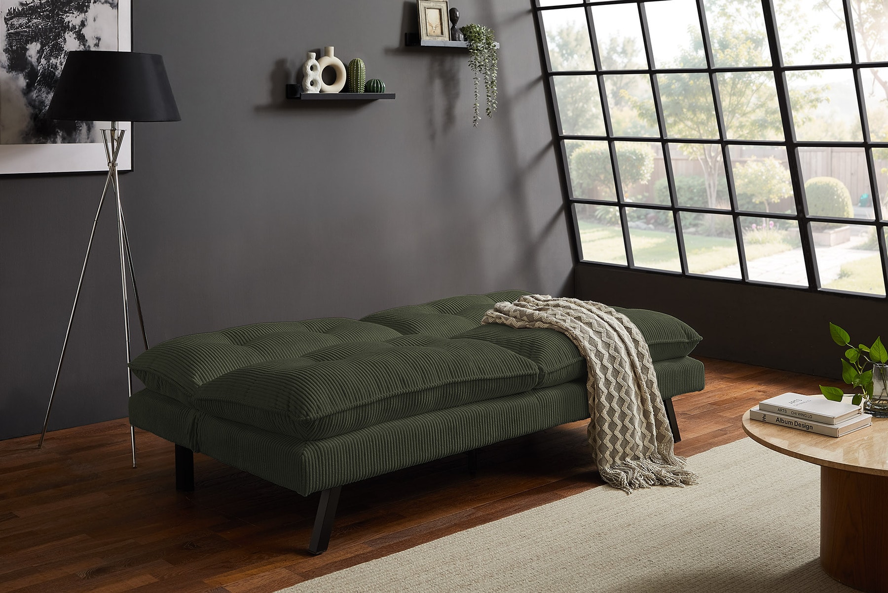 Modernes Schlafsofa COCOONING 190cm grün Cord 3-Sitzer Couch
