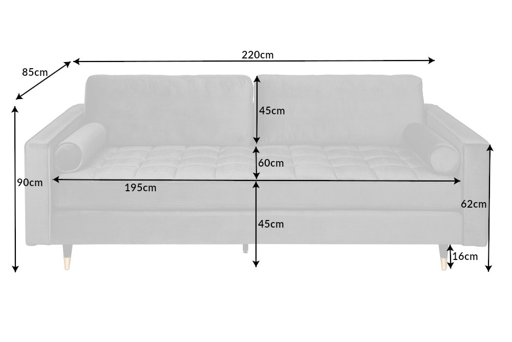 Design 3-Sitzer Sofa COZY VELVET 220cm grau Samt Federkern Lounge