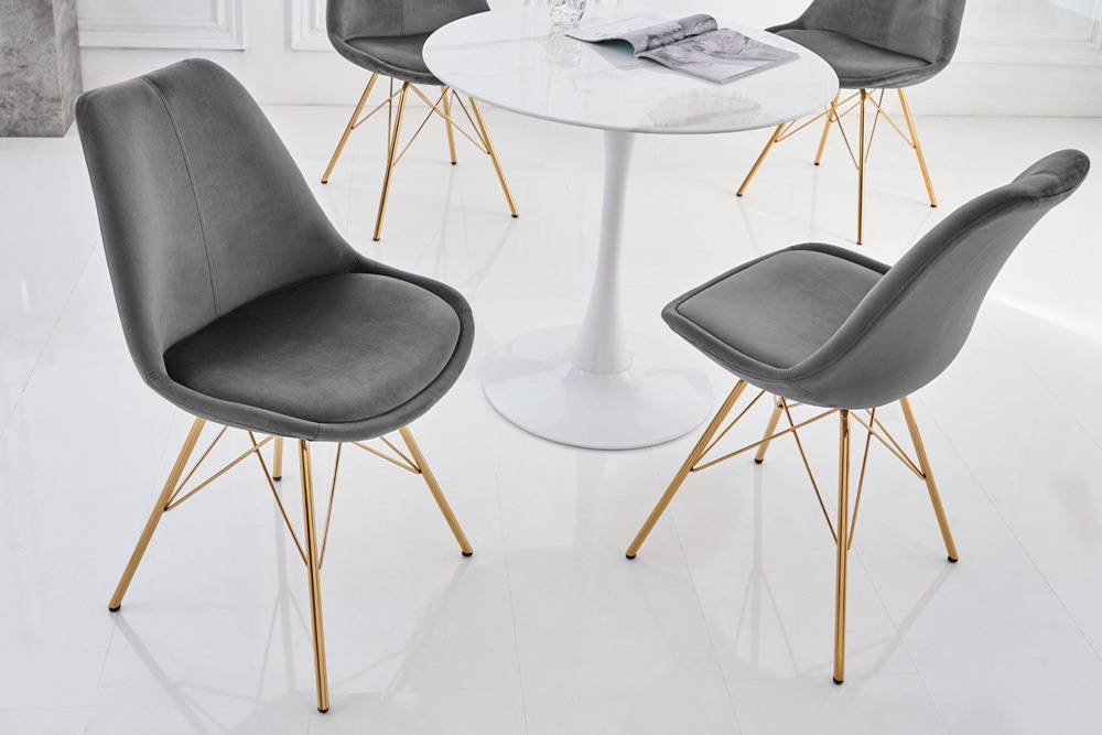 Design Stuhl SCANDINAVIA MEISTERSTÜCK dunkelgrau Samt goldene Beine