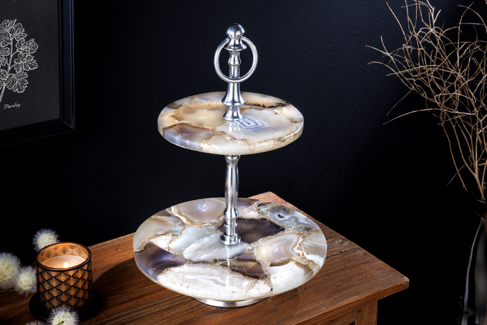 Deko Etagere NOBLE 35cm silber Edelstein handmade Achat Quarz Aluminium Deko Etagere NOBLE 35cm silber Edelstein handmade Achat Quarz Aluminium