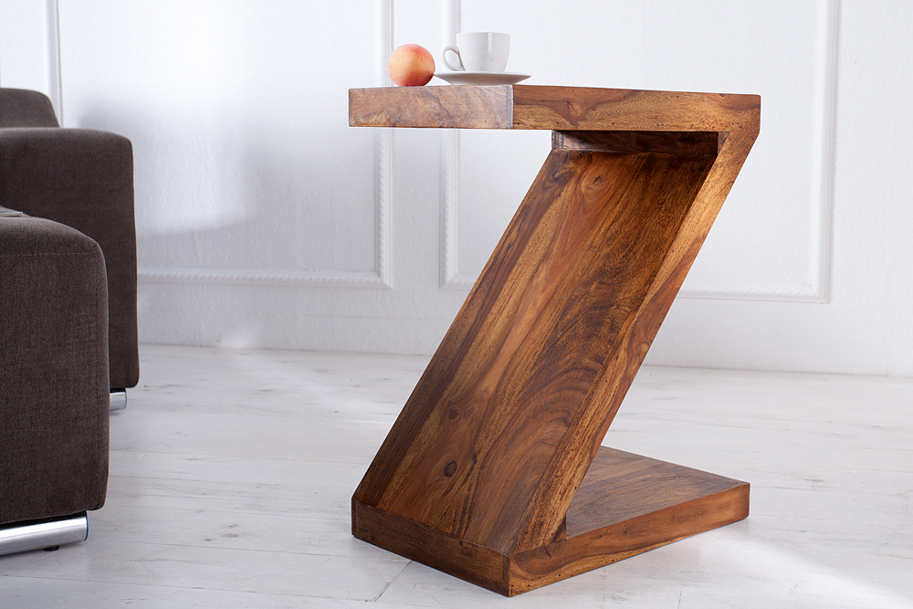 Massivholz Beistelltisch Z 45cm braun Sheesham stone finish einzigartige Maserung