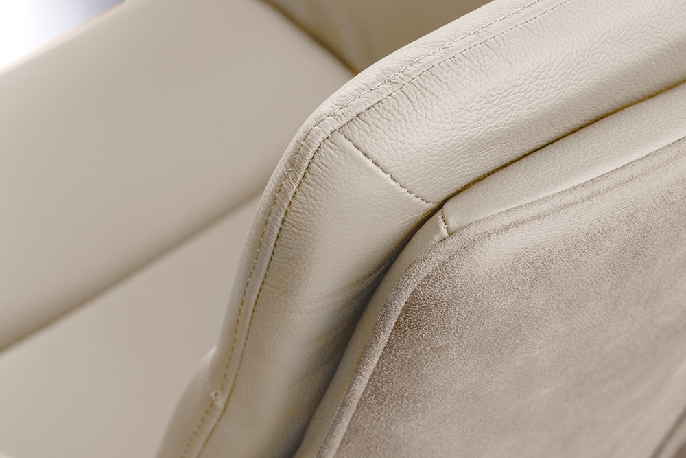 Drehbarer Stuhl BIG GEORGE beige Echtleder Microfaser mit Armlehne schwarze Metallbeine