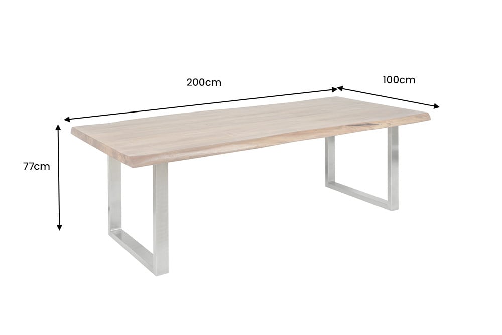 Massiver Esstisch MAMMUT 200cm Akazie U-Gestell Edelstahl Baumkante 5cm Tischplatte