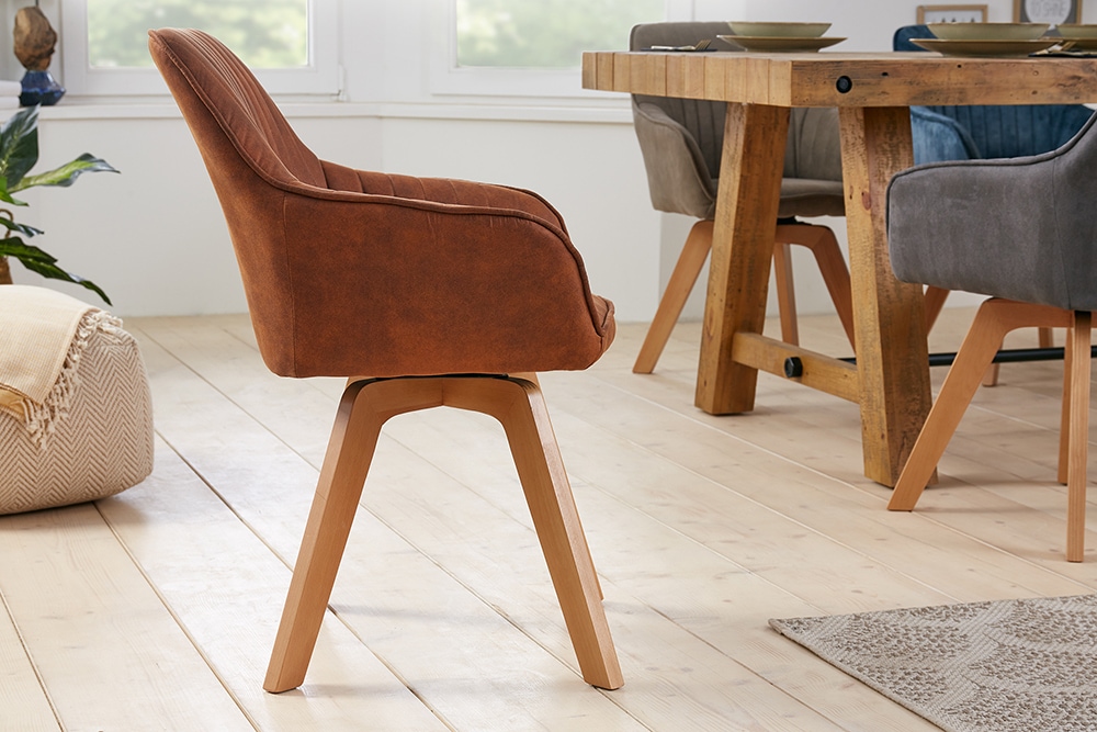 Drehbarer Design Stuhl LIVORNO vintage braun Buchenholz Beine mit Armlehnen