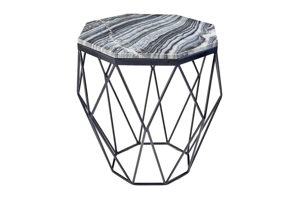 Design Beistelltisch DIAMOND 50cm grau Marmor schwarz Metall