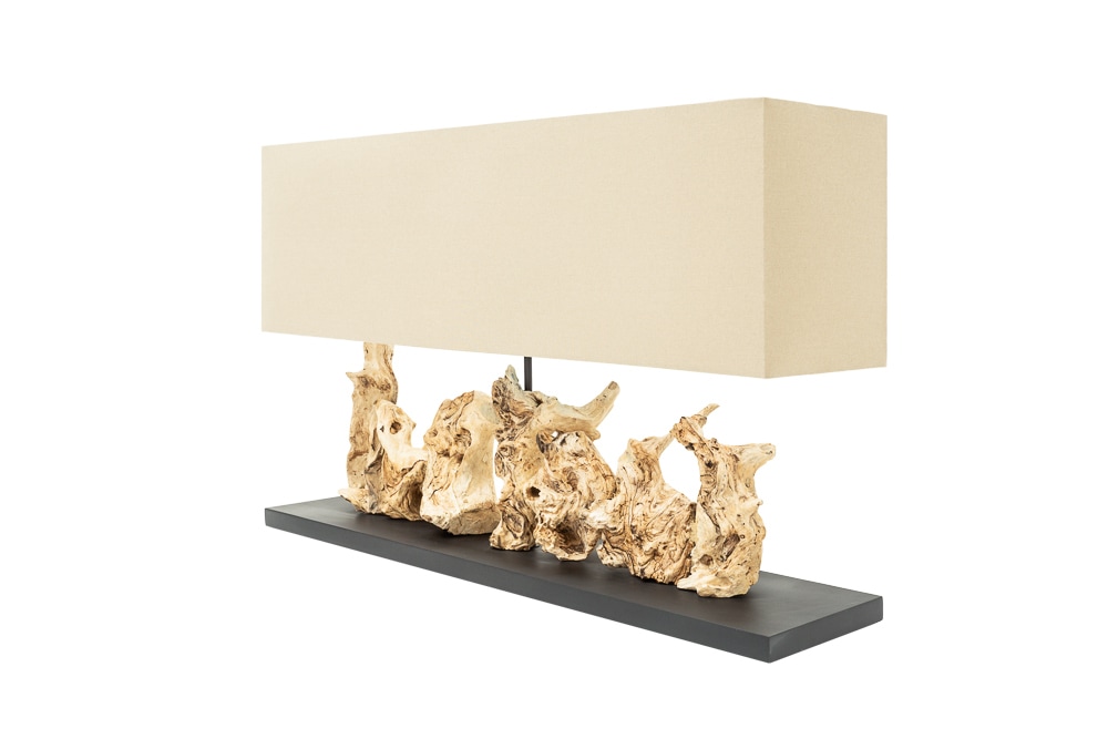 Einzigartige Treibholz Tischlampe PURE UNIQUE 80cm beige mit Leinenschirm