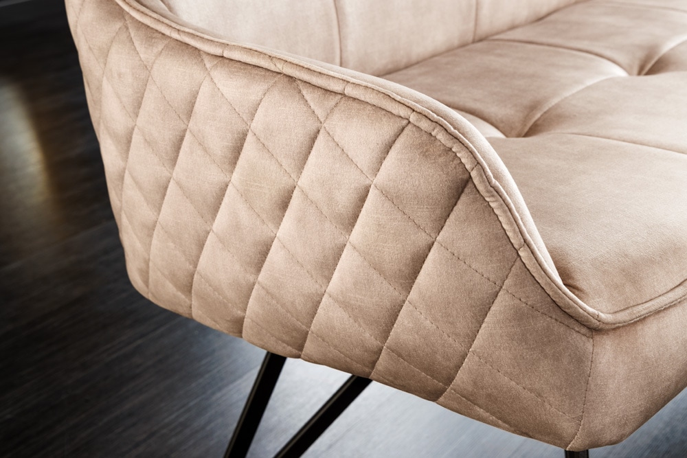 Design Sitzbank EUPHORIA 160cm champagner greige Samt Hairpin Legs Metallbeine Armlehnen