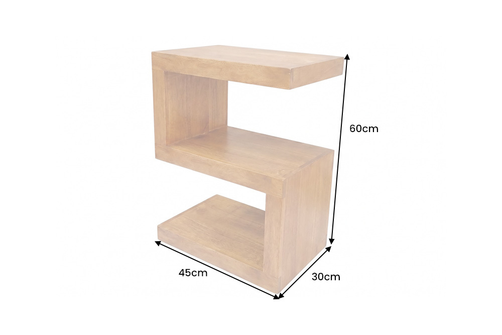 Handgearbeiteter Beistelltisch S 60cm braun honey finish Mangoholz mit Ablage variabel stellbar