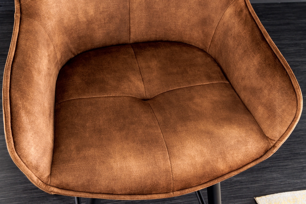 Design Barhocker EUPHORIA rost braun Samt schwarze Metallbeine Barstuhl mit Lehne Design Barhocker EUPHORIA rost braun Samt schwarze Metallbeine Barstuhl mit Lehne