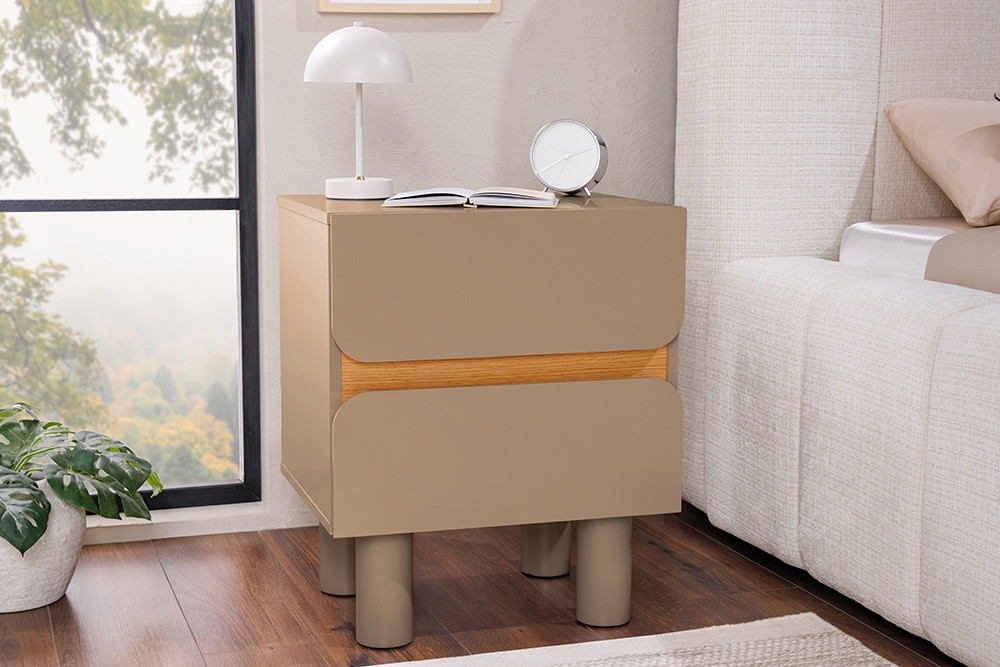 Design Nachtschrank COSMO 60cm greige Eiche zwei Schubladen